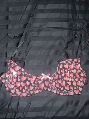 Forever 21 Black Bra with Pink Heart Print